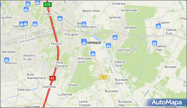 mapa Kraszew gmina Andrespol, Kraszew gmina Andrespol na mapie Targeo