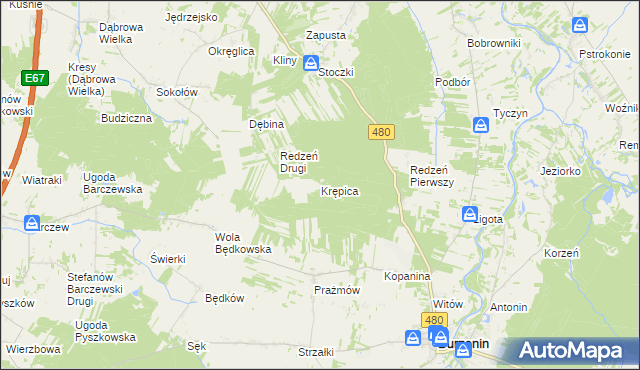 mapa Krępica gmina Burzenin, Krępica gmina Burzenin na mapie Targeo