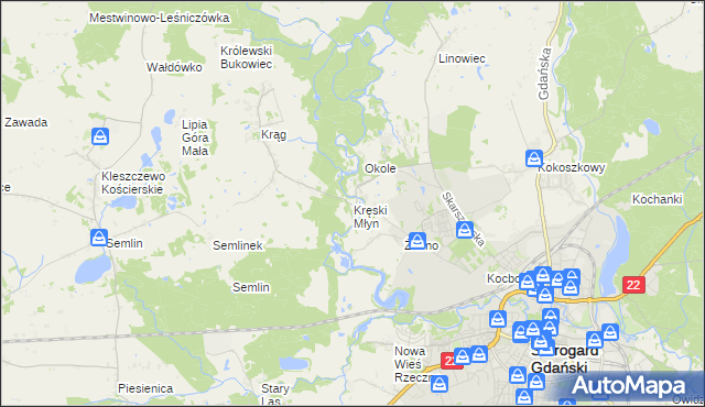 mapa Kręski Młyn, Kręski Młyn na mapie Targeo