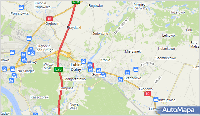 mapa Krobia gmina Lubicz, Krobia gmina Lubicz na mapie Targeo
