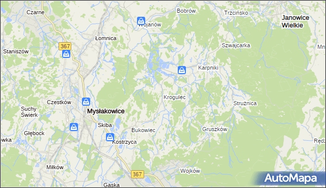 mapa Krogulec gmina Mysłakowice, Krogulec gmina Mysłakowice na mapie Targeo