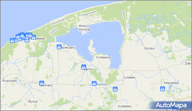 mapa Królewice gmina Postomino, Królewice gmina Postomino na mapie Targeo