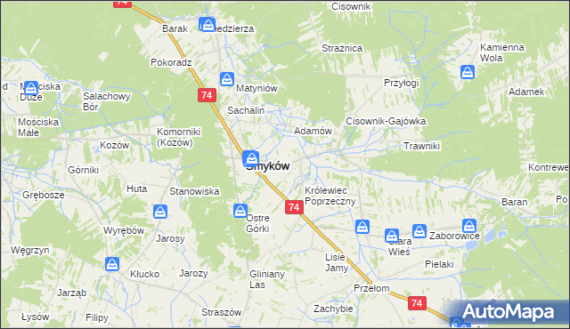 mapa Królewiec gmina Smyków, Królewiec gmina Smyków na mapie Targeo