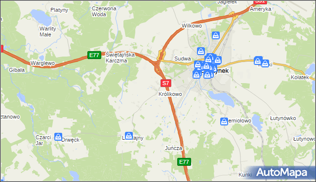 mapa Królikowo gmina Olsztynek, Królikowo gmina Olsztynek na mapie Targeo