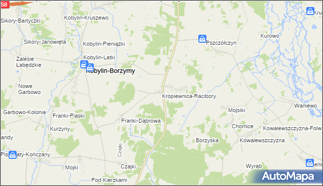 mapa Kropiewnica-Racibory, Kropiewnica-Racibory na mapie Targeo