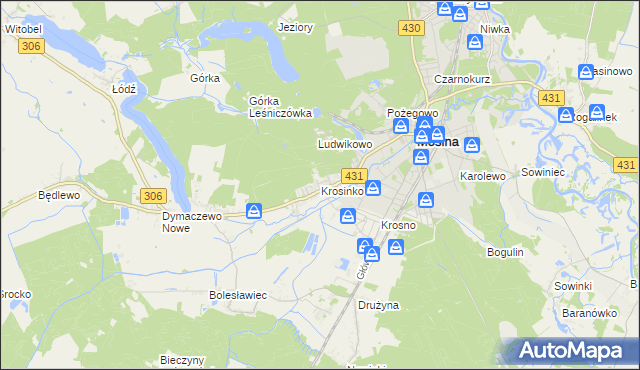 mapa Krosinko gmina Mosina, Krosinko gmina Mosina na mapie Targeo