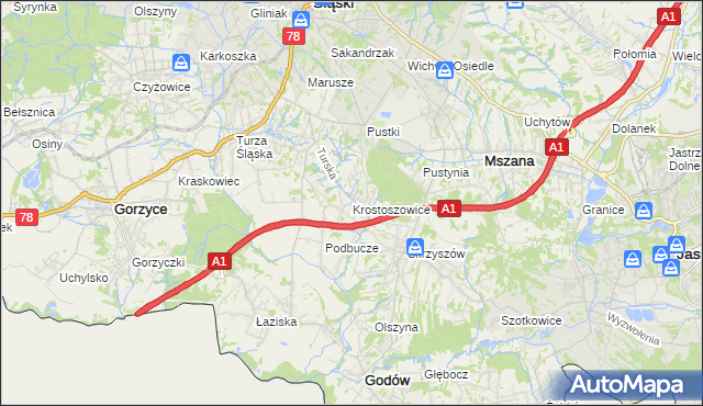 mapa Krostoszowice, Krostoszowice na mapie Targeo