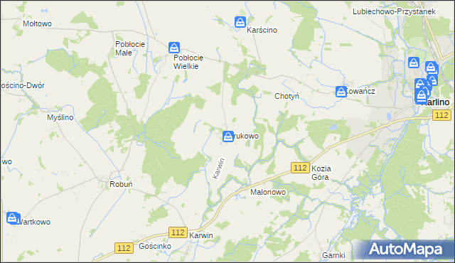 mapa Krukowo gmina Karlino, Krukowo gmina Karlino na mapie Targeo