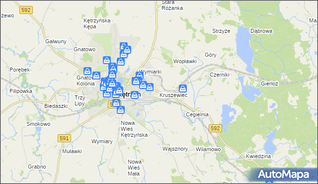 mapa Kruszewiec gmina Kętrzyn, Kruszewiec gmina Kętrzyn na mapie Targeo