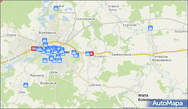 mapa Kruszyn gmina Bolesławiec, Kruszyn gmina Bolesławiec na mapie Targeo