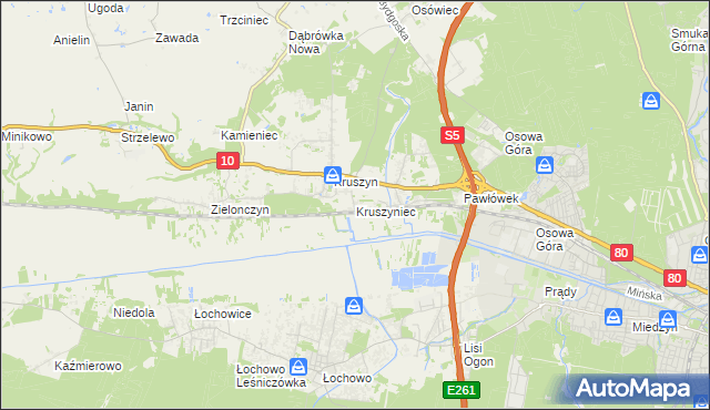 mapa Kruszyniec gmina Sicienko, Kruszyniec gmina Sicienko na mapie Targeo