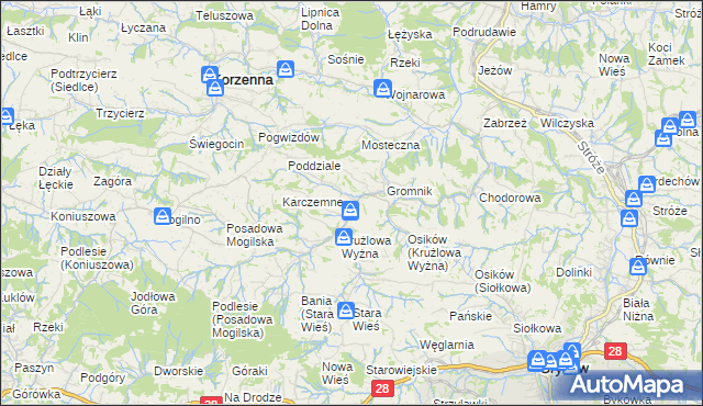 mapa Krużlowa Niżna, Krużlowa Niżna na mapie Targeo
