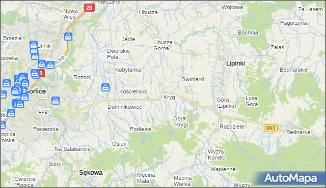 mapa Kryg, Kryg na mapie Targeo