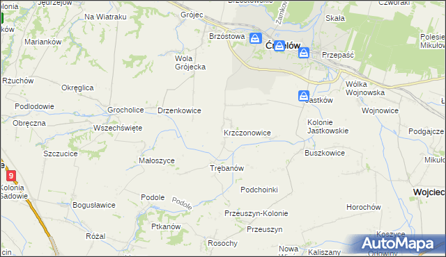 mapa Krzczonowice gmina Ćmielów, Krzczonowice gmina Ćmielów na mapie Targeo