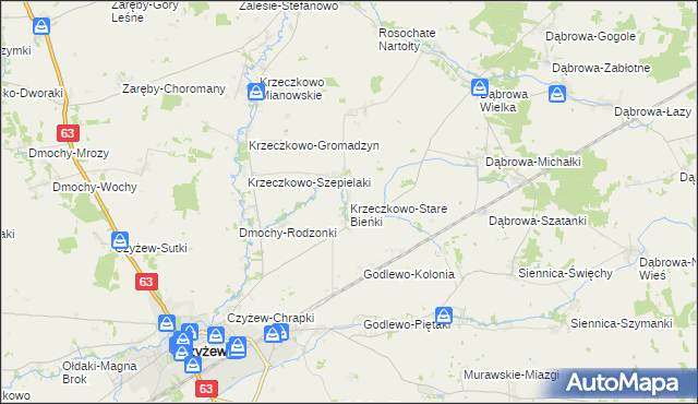 mapa Krzeczkowo-Stare Bieńki, Krzeczkowo-Stare Bieńki na mapie Targeo