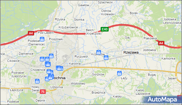 mapa Krzeczów gmina Rzezawa, Krzeczów gmina Rzezawa na mapie Targeo