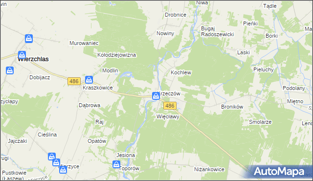 mapa Krzeczów gmina Wierzchlas, Krzeczów gmina Wierzchlas na mapie Targeo