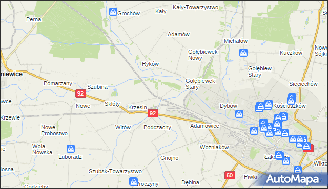 mapa Krzesinówek, Krzesinówek na mapie Targeo