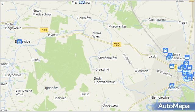 mapa Krześniaków, Krześniaków na mapie Targeo