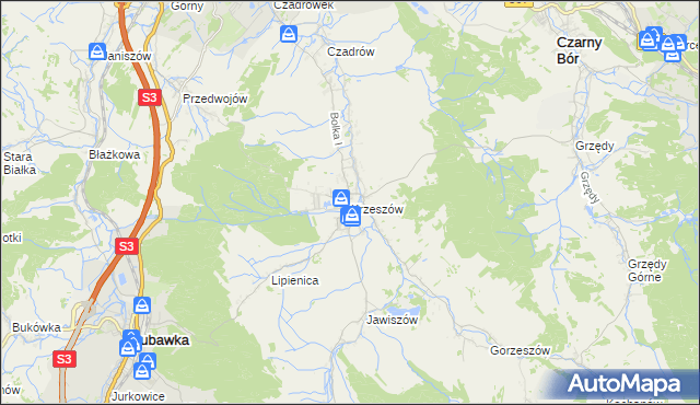 mapa Krzeszów gmina Kamienna Góra, Krzeszów gmina Kamienna Góra na mapie Targeo