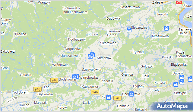 mapa Krzeszów gmina Stryszawa, Krzeszów gmina Stryszawa na mapie Targeo