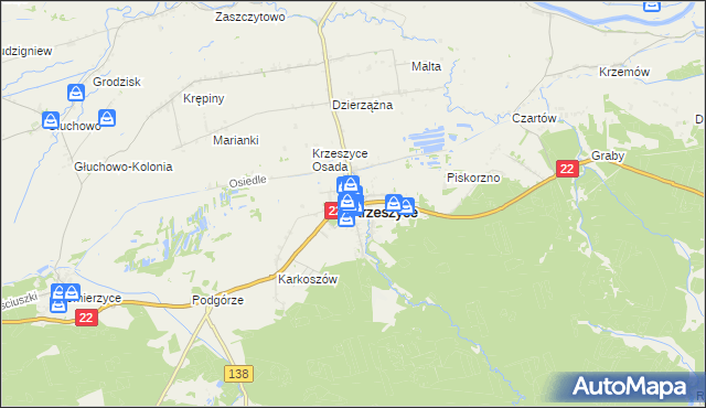 mapa Krzeszyce, Krzeszyce na mapie Targeo