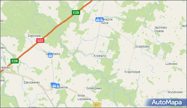 mapa Krzewno gmina Braniewo, Krzewno gmina Braniewo na mapie Targeo