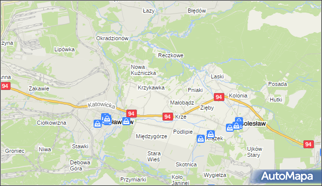 mapa Krzykawa, Krzykawa na mapie Targeo