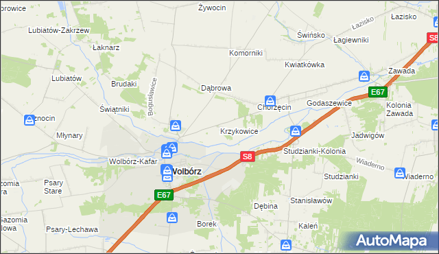 mapa Krzykowice gmina Wolbórz, Krzykowice gmina Wolbórz na mapie Targeo