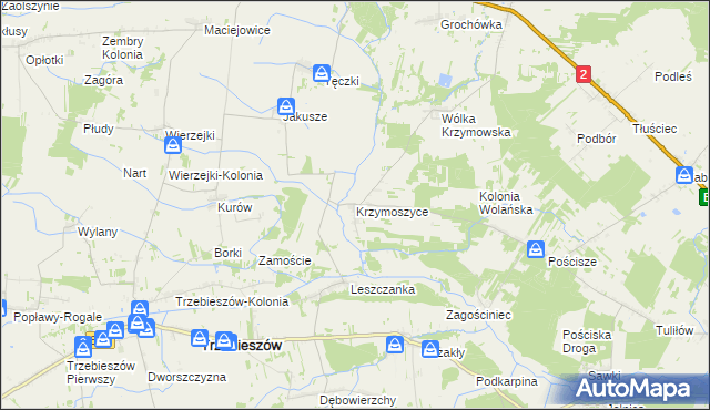 mapa Krzymoszyce, Krzymoszyce na mapie Targeo