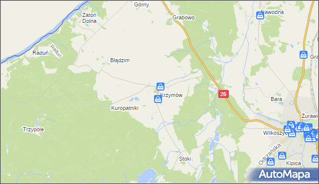 mapa Krzymów gmina Chojna, Krzymów gmina Chojna na mapie Targeo