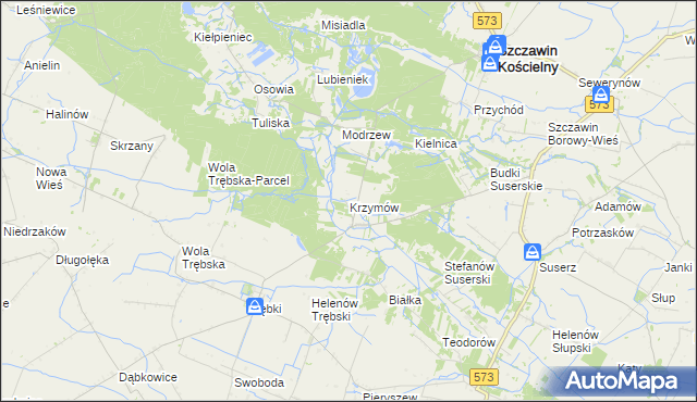 mapa Krzymów gmina Szczawin Kościelny, Krzymów gmina Szczawin Kościelny na mapie Targeo