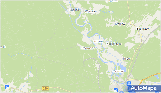 mapa Krzywaniec gmina Nowogród Bobrzański, Krzywaniec gmina Nowogród Bobrzański na mapie Targeo