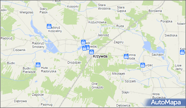 mapa Krzywda powiat łukowski, Krzywda powiat łukowski na mapie Targeo