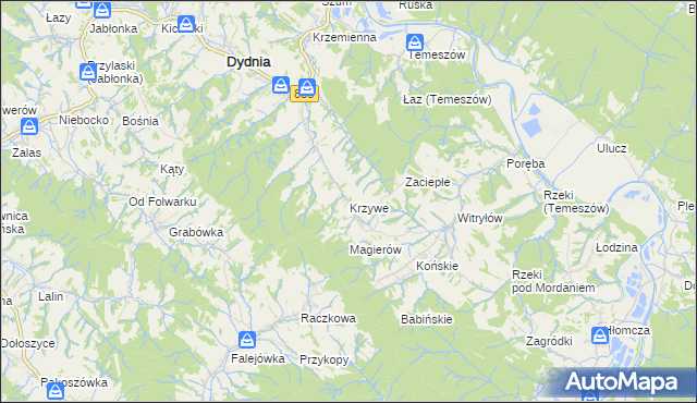 mapa Krzywe gmina Dydnia, Krzywe gmina Dydnia na mapie Targeo