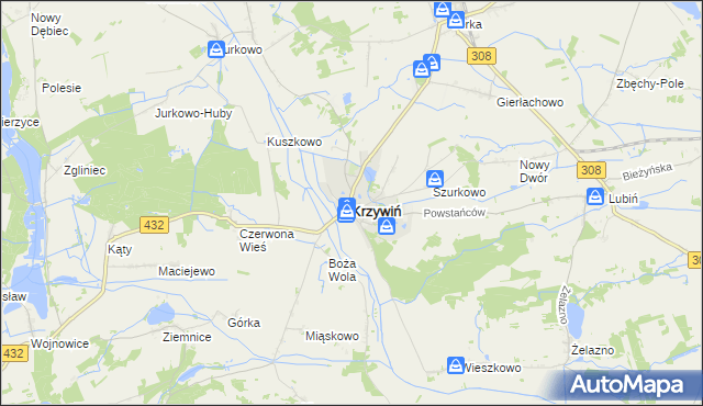 mapa Krzywiń, Krzywiń na mapie Targeo