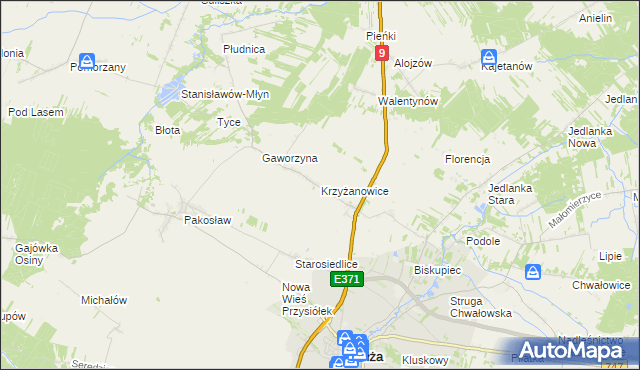 mapa Krzyżanowice gmina Iłża, Krzyżanowice gmina Iłża na mapie Targeo