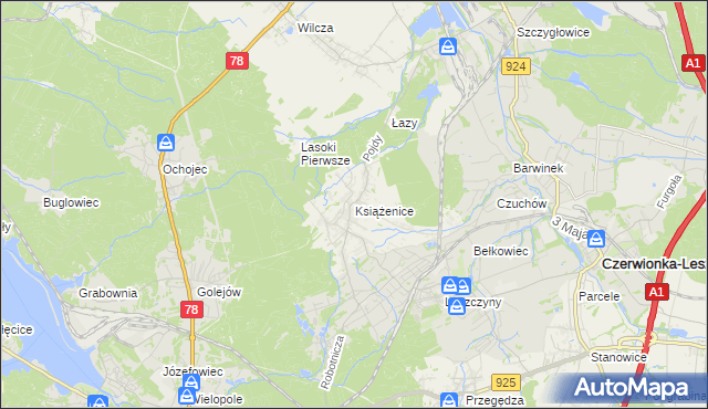 mapa Książenice gmina Czerwionka-Leszczyny, Książenice gmina Czerwionka-Leszczyny na mapie Targeo