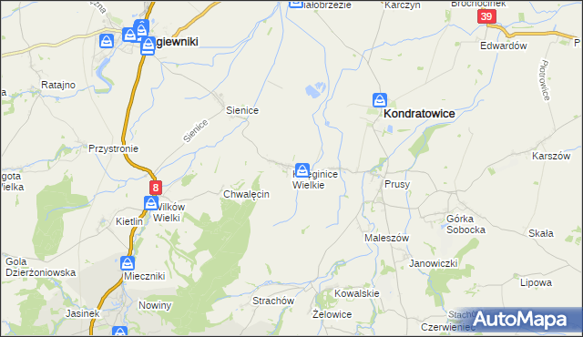 mapa Księginice Wielkie, Księginice Wielkie na mapie Targeo