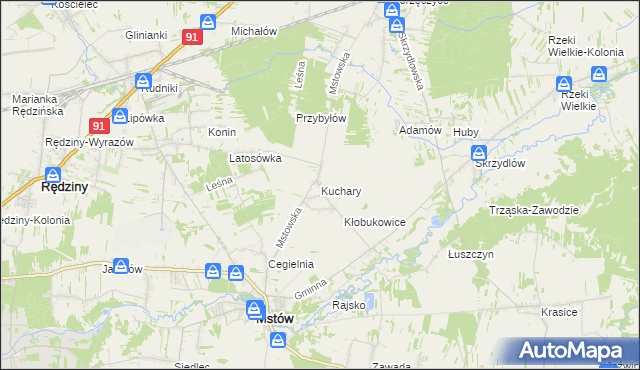 mapa Kuchary gmina Mstów, Kuchary gmina Mstów na mapie Targeo