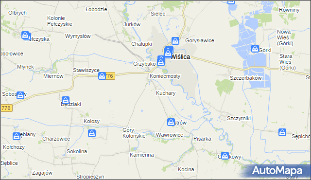 mapa Kuchary gmina Wiślica, Kuchary gmina Wiślica na mapie Targeo