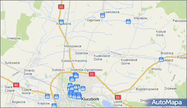 mapa Kujakowice Dolne, Kujakowice Dolne na mapie Targeo