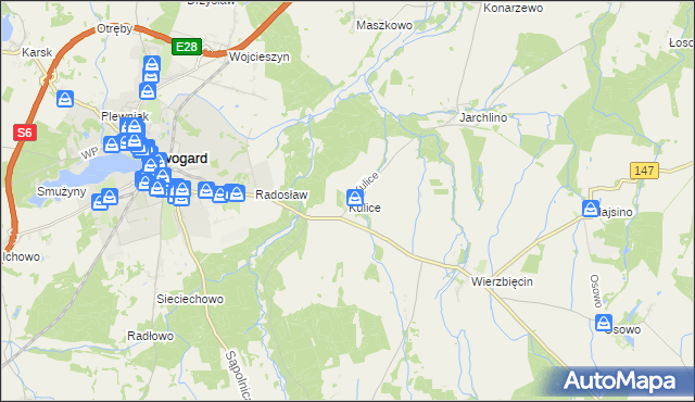 mapa Kulice gmina Nowogard, Kulice gmina Nowogard na mapie Targeo