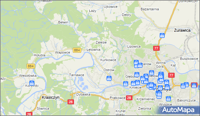 mapa Kuńkowce, Kuńkowce na mapie Targeo