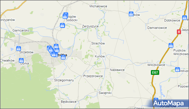 mapa Kunów gmina Sobótka, Kunów gmina Sobótka na mapie Targeo