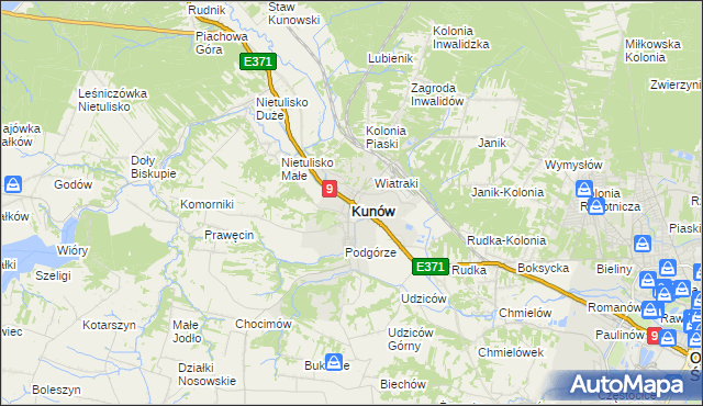 mapa Kunów powiat ostrowiecki, Kunów powiat ostrowiecki na mapie Targeo