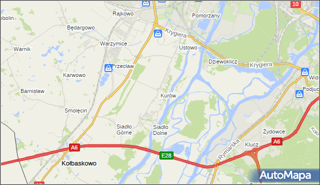 mapa Kurów gmina Kołbaskowo, Kurów gmina Kołbaskowo na mapie Targeo