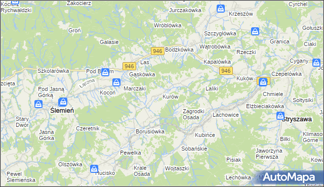 mapa Kurów gmina Stryszawa, Kurów gmina Stryszawa na mapie Targeo