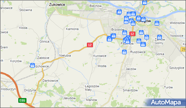 mapa Kurowice gmina Jerzmanowa, Kurowice gmina Jerzmanowa na mapie Targeo