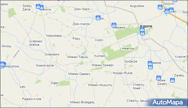 mapa Kurowo gmina Krasne, Kurowo gmina Krasne na mapie Targeo
